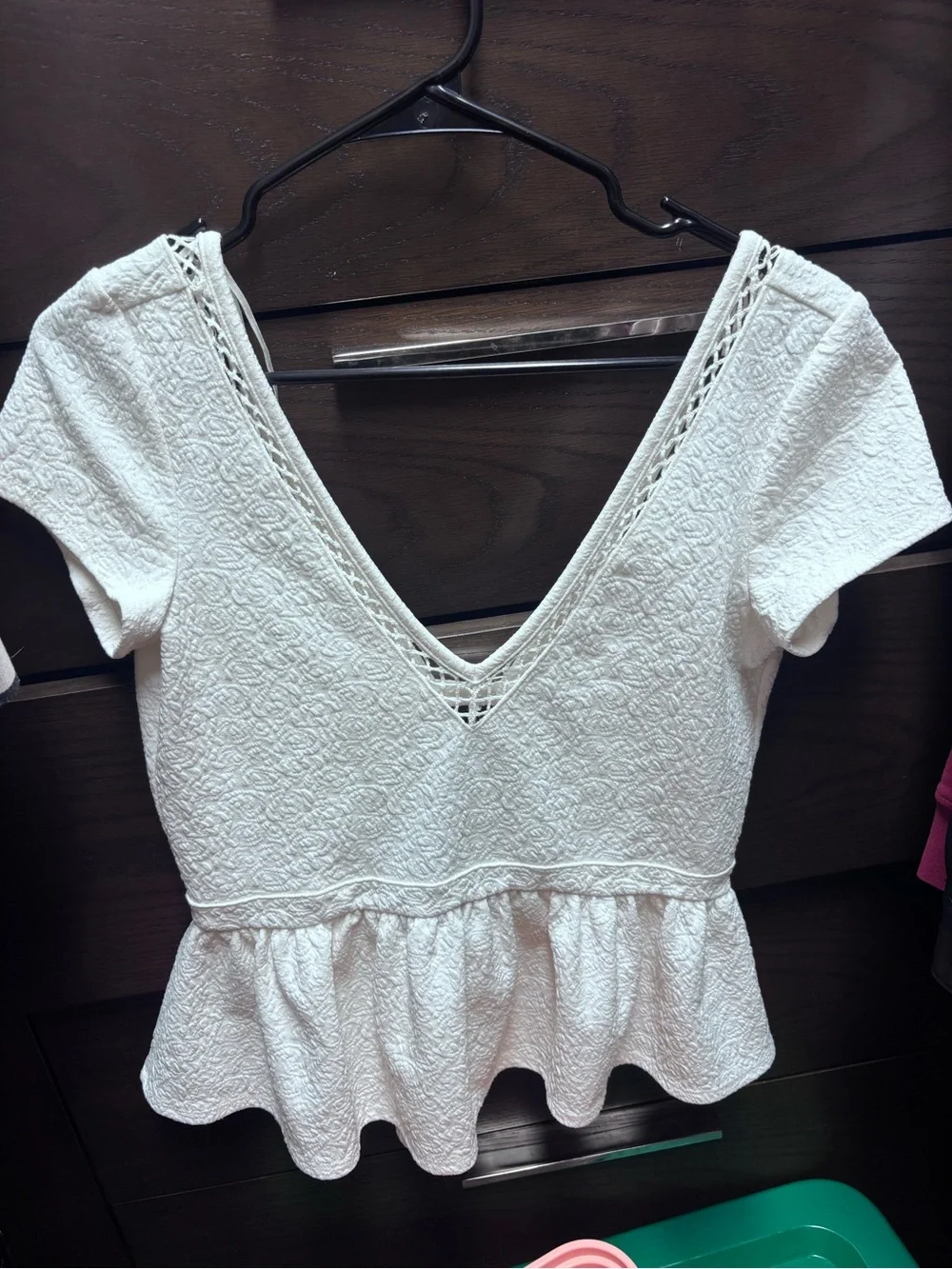 Free People Cream Lace-Trim Peplum Top